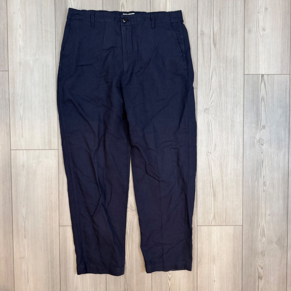 Alex Mill Mens Navy Blue Linen Tencel Cotton Tapered Chino Pants 35x30